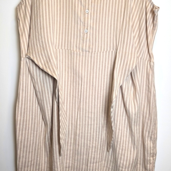 Nic+Zoe Linen Blend Tan Nude Striped Tie Waist Collared Sleeveless Dress Size XL - Picture 5 of 9